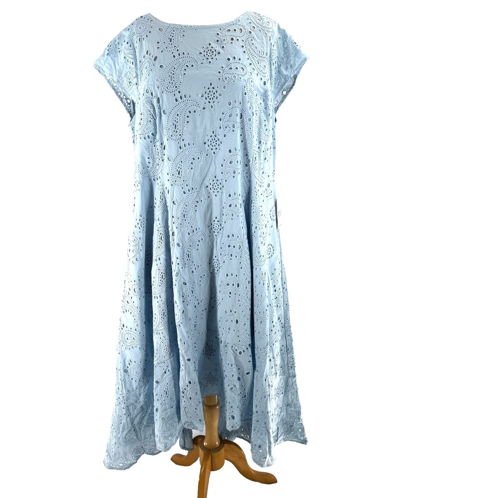 Anthropologie Universal Standard Eyelet High Low Midi Dress Women's 1X Baby Blue - Picture 2 of 16